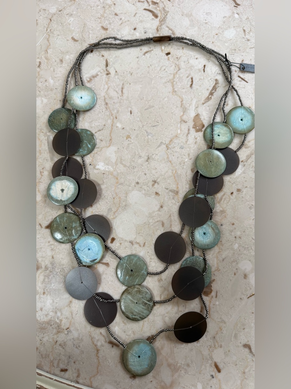 Layered Green Disc Necklace with Matte Black Accents